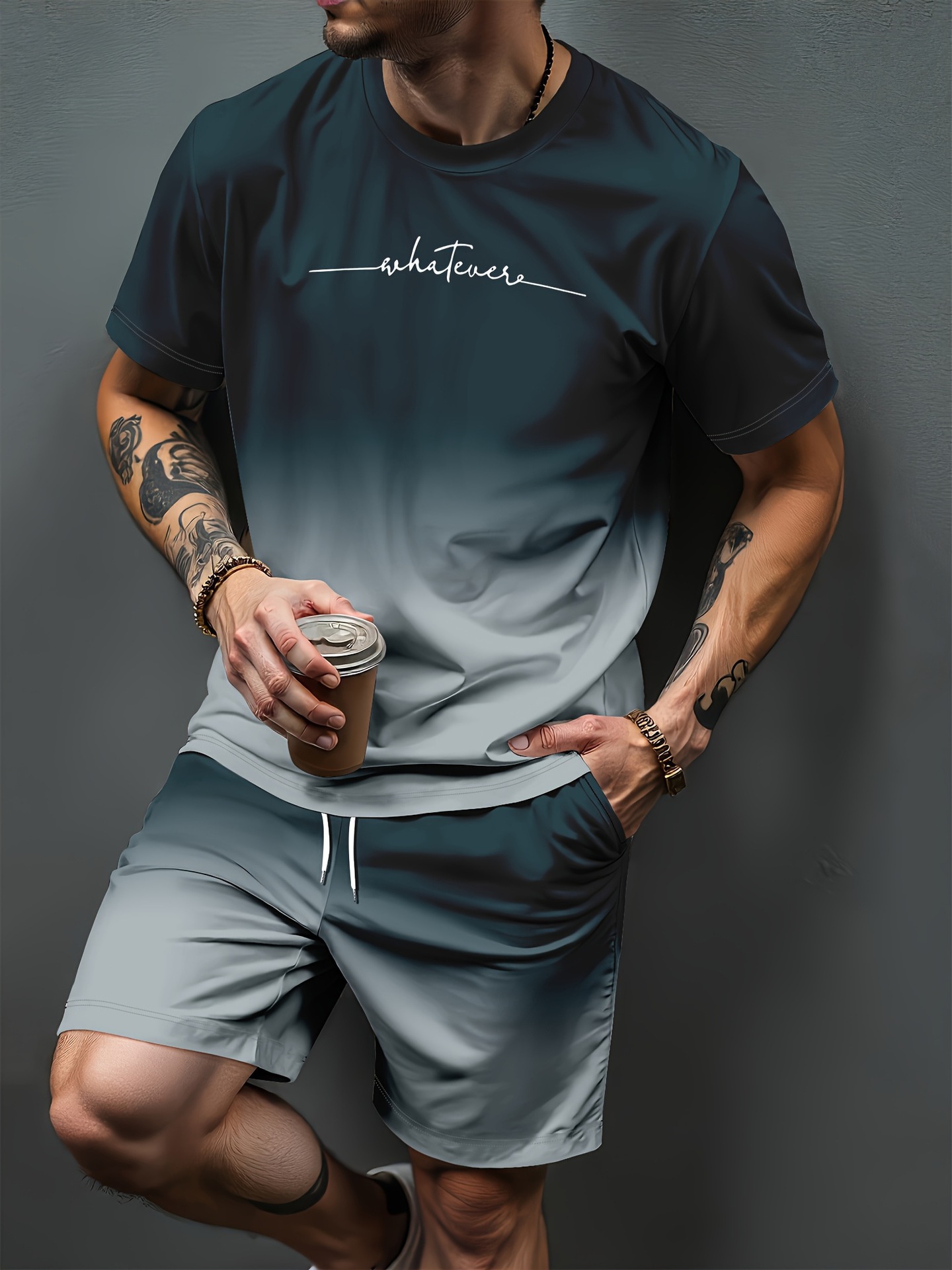 Summer Clothing Patterns - Farbverlauf Buchstabenmuster 3D-Druck Trainingsanzüge Herren Damen