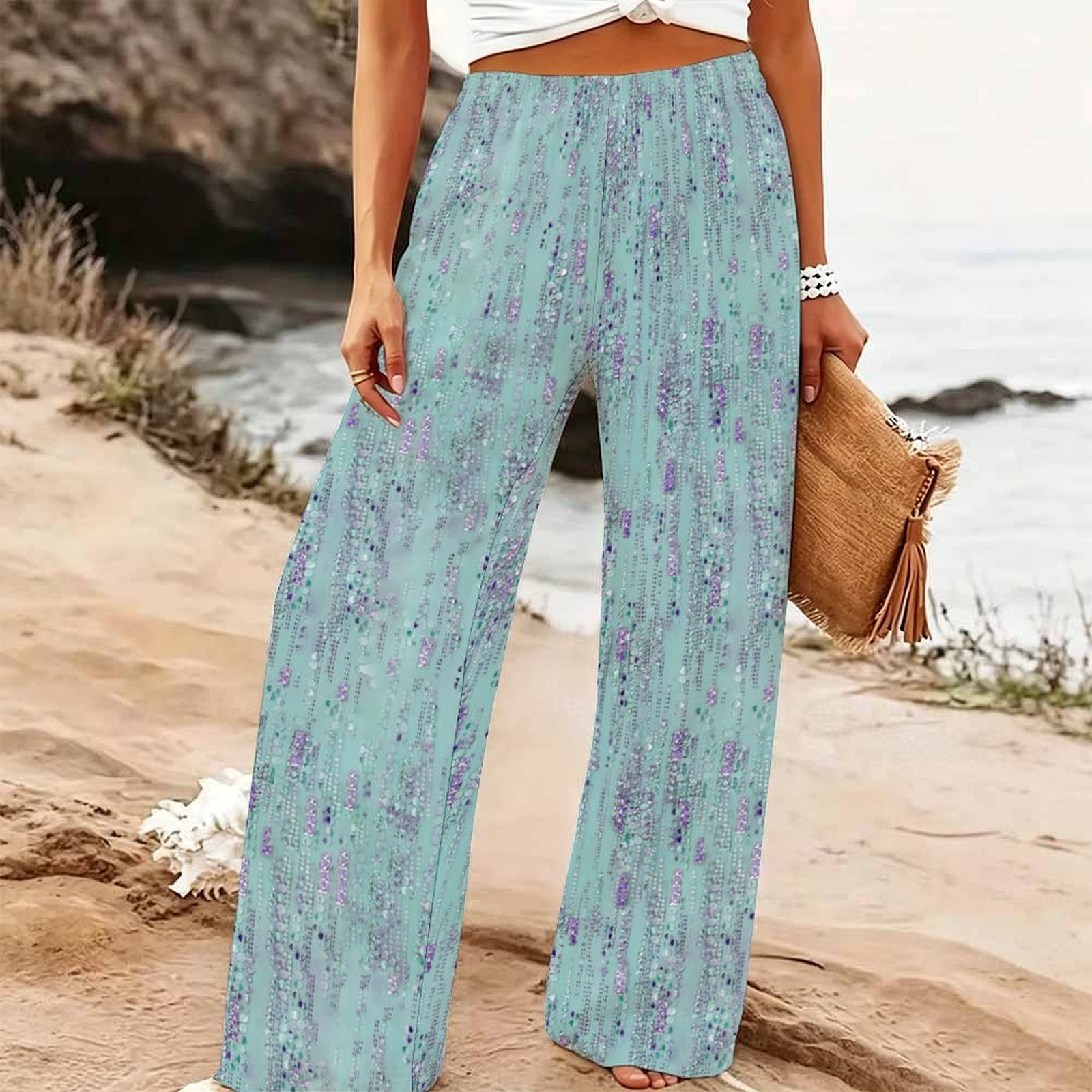 Palazzo Pant Wide - Damen Sommer Strand Weite Hose Blumenmuster