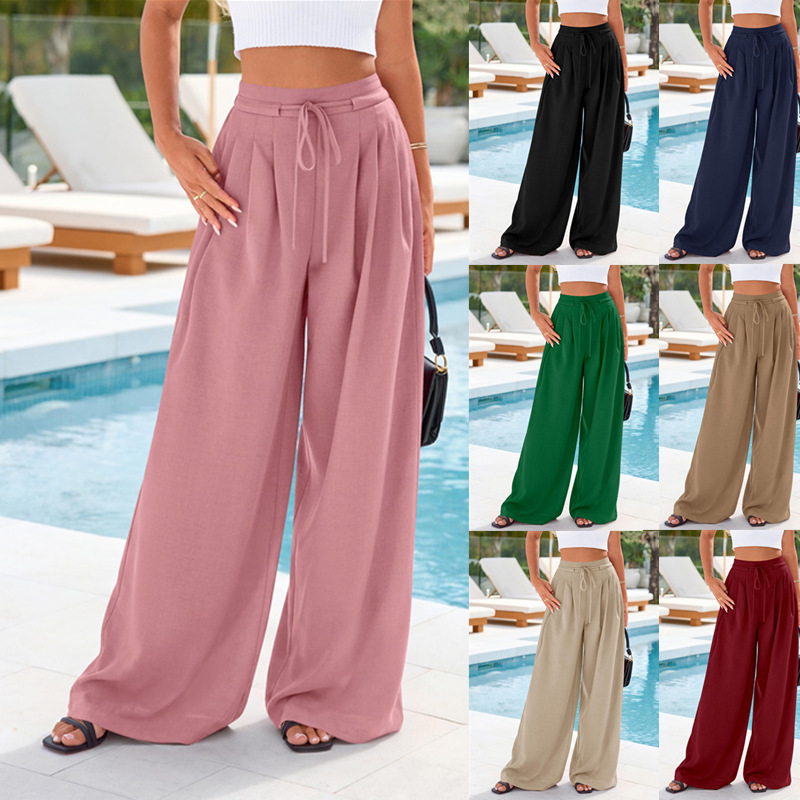Palazzo Pant Wide - Damen High-Waist-Hose mit Kordelzug, weitem Bein,