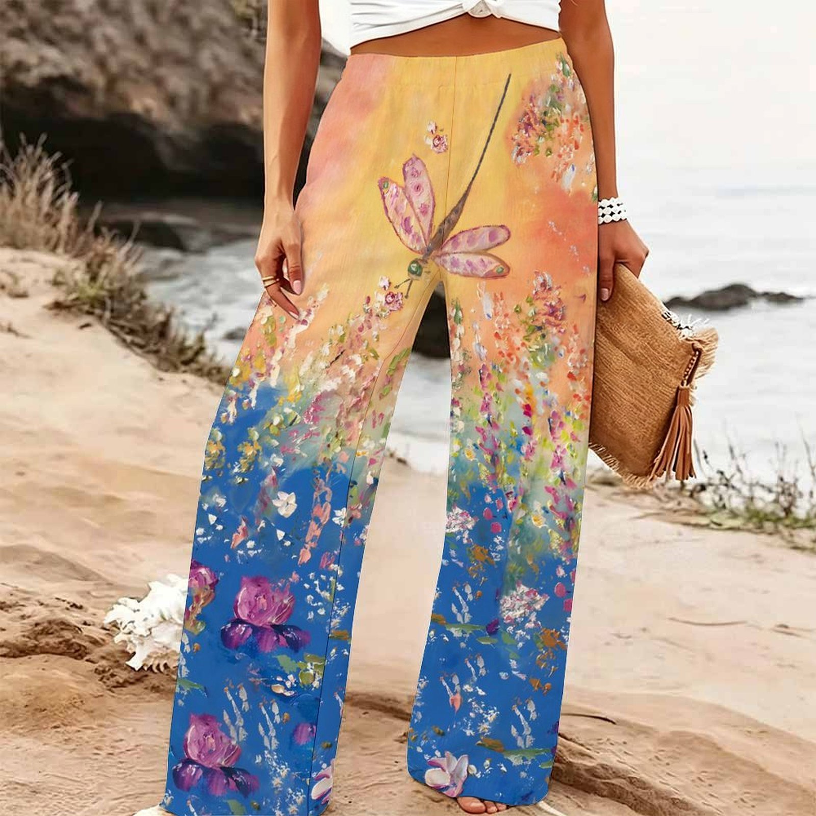 Palazzo Pant Wide - Damen Sommer Strand Weite Hose Blumenmuster