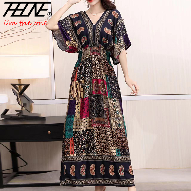 Indian Summer Vintage Clothing - Frauen Kleid Sommer 2024, Maxi-Langdruck, indische