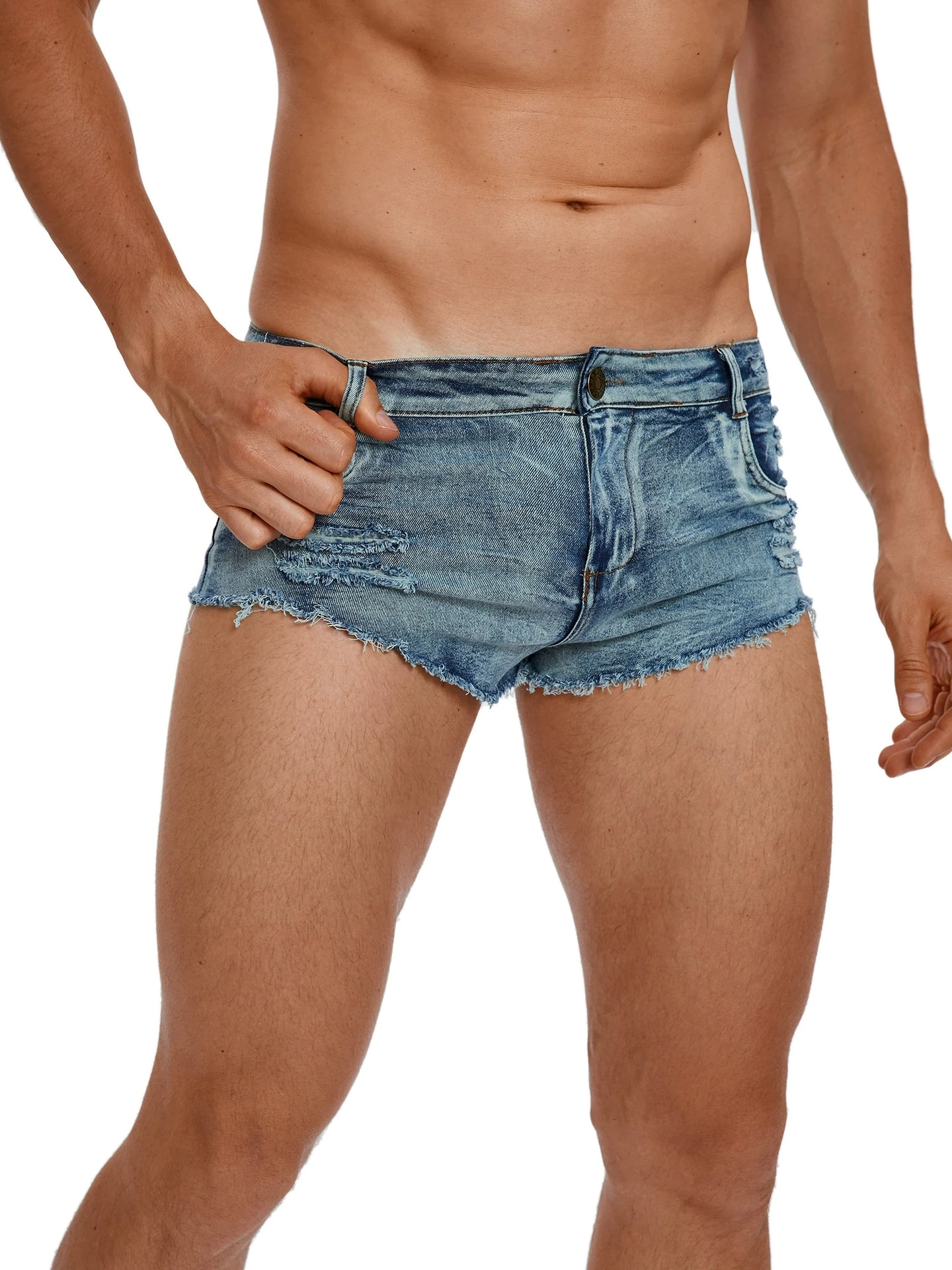 Summer Clothing Vintage - Herren-Jeansshorts mit Niedriger Taille, Modische Taschen,