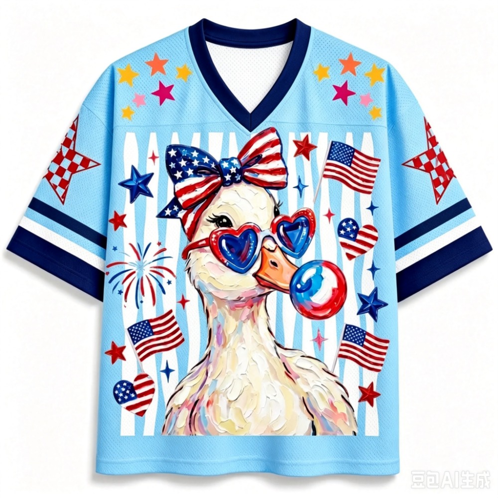 Summer Duck Clothing - Sternflaggen-Enten-Illustration 3D-Druck Schnelltrocknend Atmungsaktiv Sportliches V-Ausschnitt